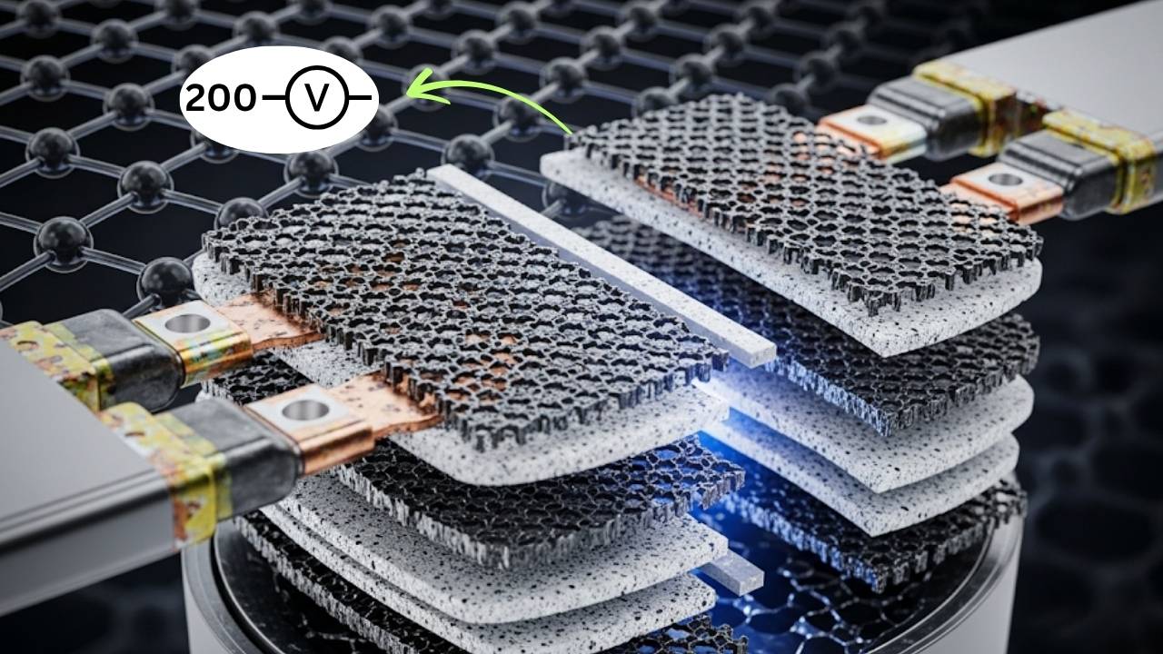 This Metal-Free Graphene Supercapacitor Generates 200 Volts