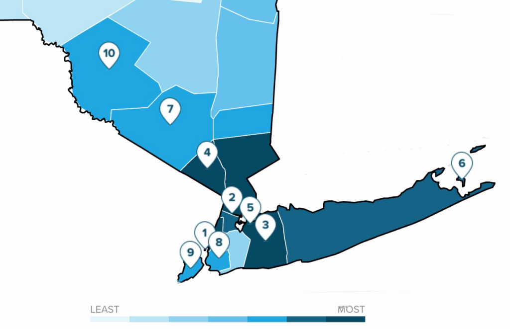 $400 Inflation Refund Checks Have Started Arriving – Are You on the 2025 Payout List? 3 Map highlighting regions of New York State where the highest number of Inflation Refund Checks are being distributed